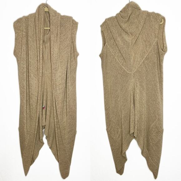 Calypso St. Barth Camel Knit Long Open Waterfall Cardigan Duster Sweater Vest Sm - Picture 1 of 13